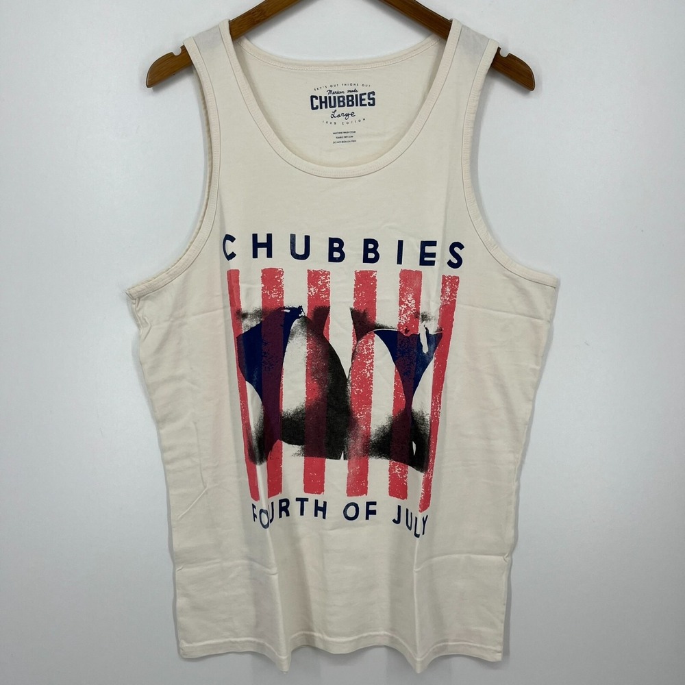 Chubbies Tank Top Men's Size L White Cream Fourth of July 4th USA Cotton New NWT